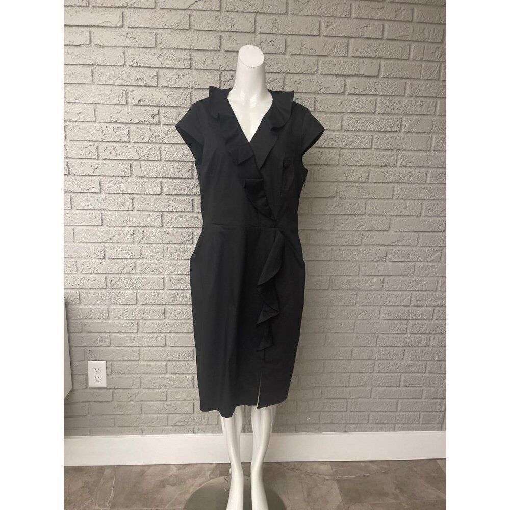 White House Black Market Women Black Asymmetrical Ruffle Dress Size 14